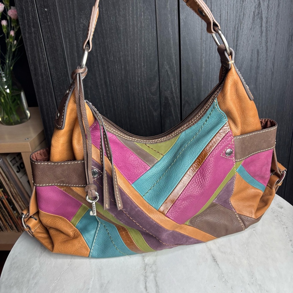 Fossil Patchwork Leather Retro Shoulder Bag